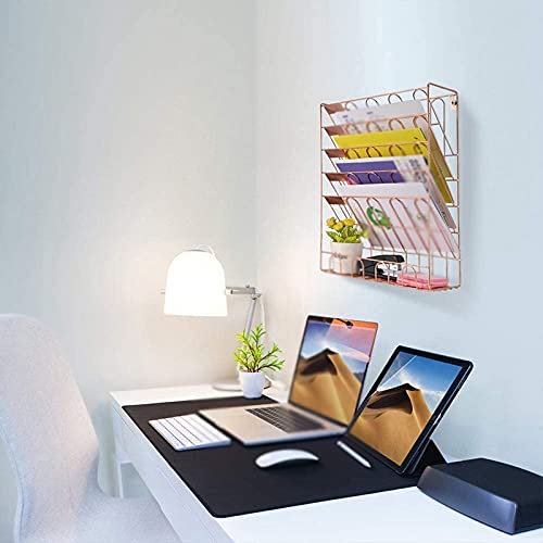 NSUQOA JSEIAJB Hanging File 6 Tier Wall Mount File Organizer Hanging Wall File for Office，School, Home, Rose Gold