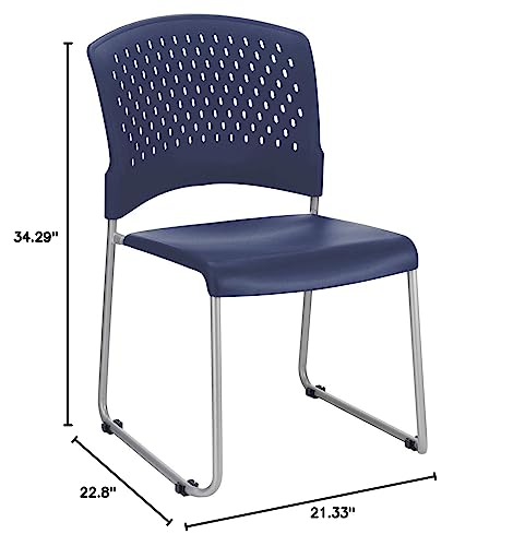 Global Industrial Sled Base Plastic Stacking Chair, Blue, Armless, Mid Back, Lot of 4