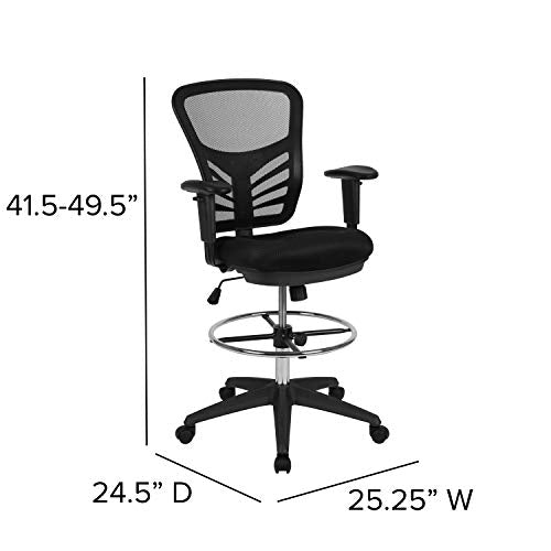 EMMA + OLIVER Mid-Back Black Mesh Drafting Chair