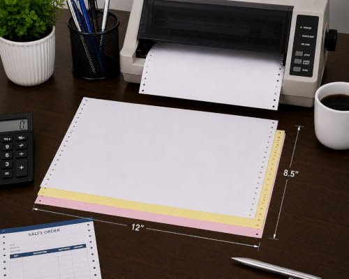 BIZTEK Continuous Carbonless Computer Paper 12 x 8 1/2, Blank Left and Right Perforated, 15 lb, 3-Part White/Canary/Pink - 1,050 sets