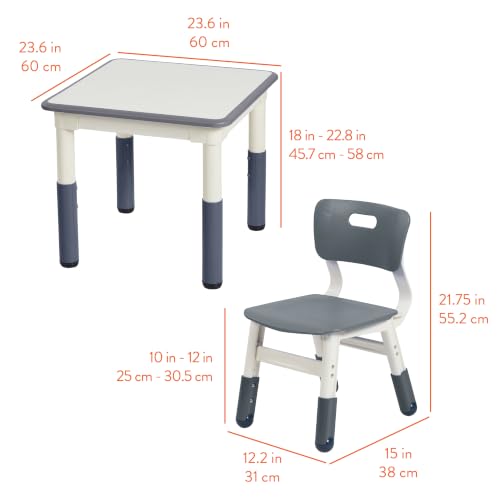 Back2School Express Dry-Erase Adjustable Table and Chairs, 3-Piece, Grey