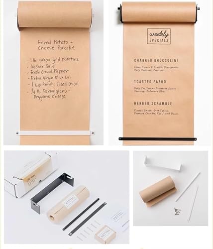 LNNW Kraft Paper Dispenser Wall Mount Kraft Paper Roll, Hanging Note Roll Holder, with Paper Roll, for Doodle Painting/Art Projects/to Decorative Message Boards for Wall(Black,37 cm)