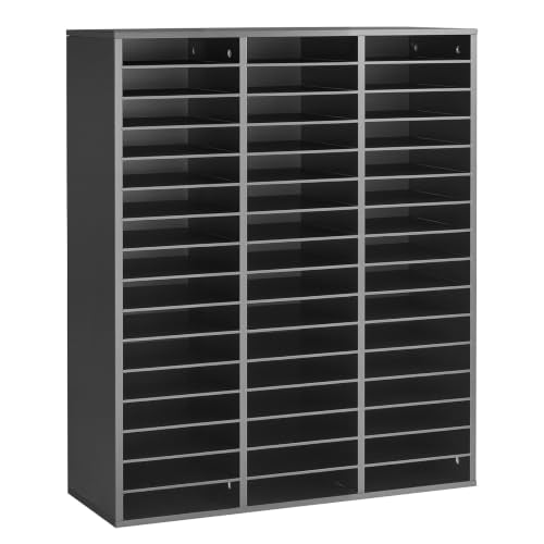 VEVOR Wood Literature Organizer 48 Compartments Office Mailboxes Black | Countertop Literature Sorter for Files Documents Papers, with Adjustable Shelves, for Office, Home, Classroom Organization