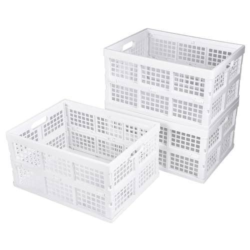 Aebeky 3-Pack Plastic Collapsible Storage Crates-30L,Foldable Plastic Crates for Storage (White)