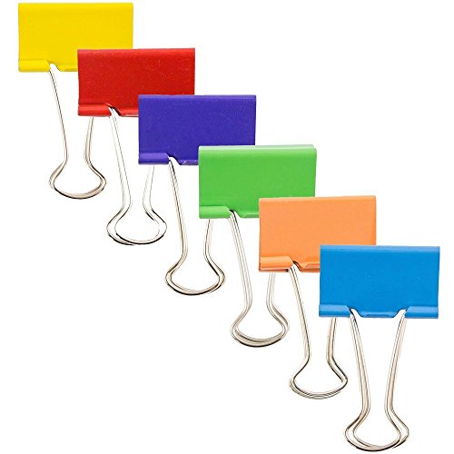 JAM PAPER Colorful Binder Clips - Large - 1 1/2 Inch (41 mm) - Assorted Binderclips - 6 Packs of 12