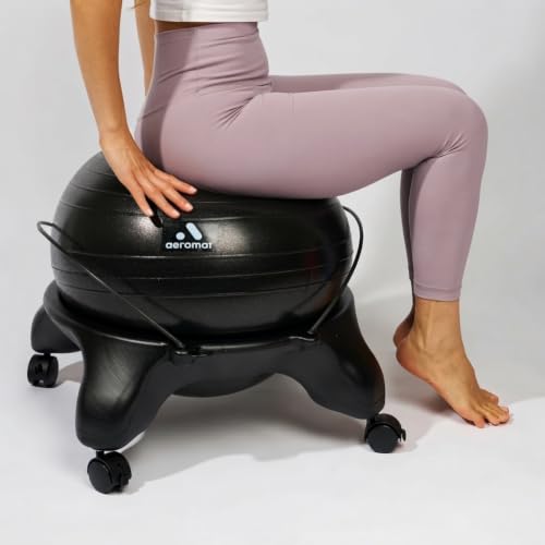 Aeromat Adjustable Active Sitting Exercise Ball Chair, Spine Support, Office Chair for prolonged Sitting, Lockable Wheels