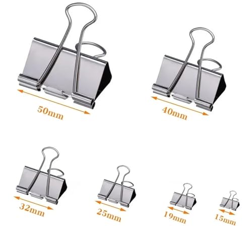 Binder Clips 100Pcs Binder Clips File Metal Paper Clips Silvery Paper Clip Clamp 15/19/32/40/50mm Stationery Clip Office School Supplies(50mm)