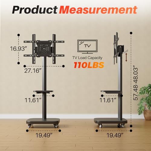 Hovadova Rolling TV Stand for 26-75 Inch TVs, Portrait-Landscape Rotation