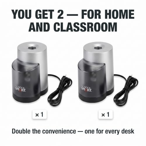 Casafoyer Electric Pencil Sharpener for Classroom, Heavy Duty, Auto Stop, Vertical Design, Black and Gray, 6 x 4 Inches, 2 Units