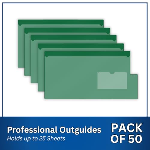 Doctor Stuff - Short Tab Vinyl Outguides, Full Front Pocket, Bottom Charge Out Slip Pocket, Plastic File Folder, Legal Size 9" x 16", Green, 50/Box