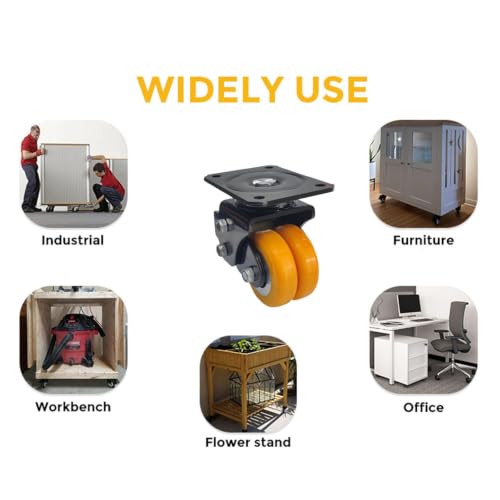 Heavy Duty Dual Polyurethane Wheel Swivel Plate Caster Set