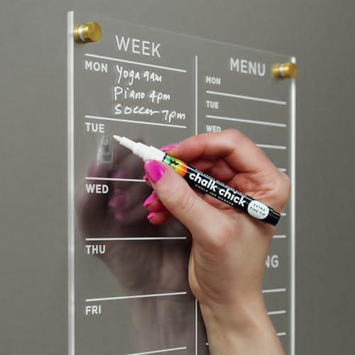 Visibly Magnetic Acrylic Meal Planner, Menu & Shopping List Board for Fridge, 9” x 12” Clear Refrigerator Organizer, Includes 4 Magnetic Wet-Erase Markers, Black Corner Magnets