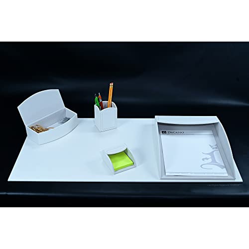 This Desk by Dacasso PU Leather Desk Set - Luxury Leather Desk Pad & Desk Organization Essentials - Office Organization & Executive Office Desk Decor - (White,5 Piece)