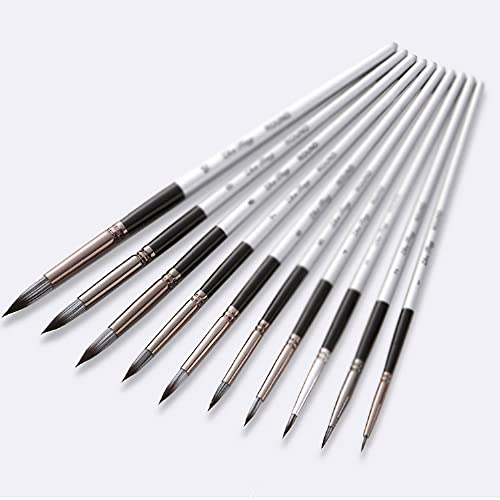 YMGSCC 10 Round Pointed Watercolor Brush Nylon Hair Wooden Handle Acrylic Painting Pen Student School Drawing Stationery
