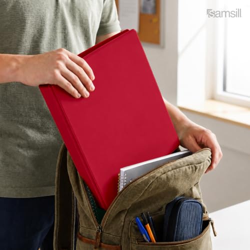 Samsill Durable 1 inch 3 Ring Binder, D Ring Binder, 100% Recycled Chipboard, Red, 12 Pack