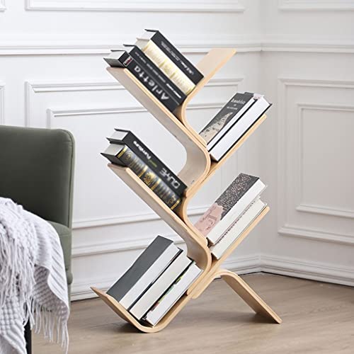 GSOUL Indoor Bookcase Organizer Bookshelf Tree-Shaped Small Bookshelf Multi-Layer Shelf Floor Shelf Office File Shelf Study Bookshelf 6 Independent Bookshelf(Brown,A2)