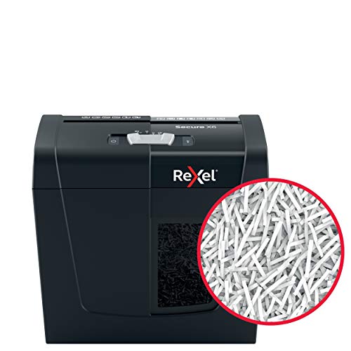 Rexel X6 Cross Cut Paper Shredder, Shreds 6 Sheets, P4 Security, Home/Home Office, 10 litre Removable Bin, Quiet and Compact, Secure Range, 2020122, Black