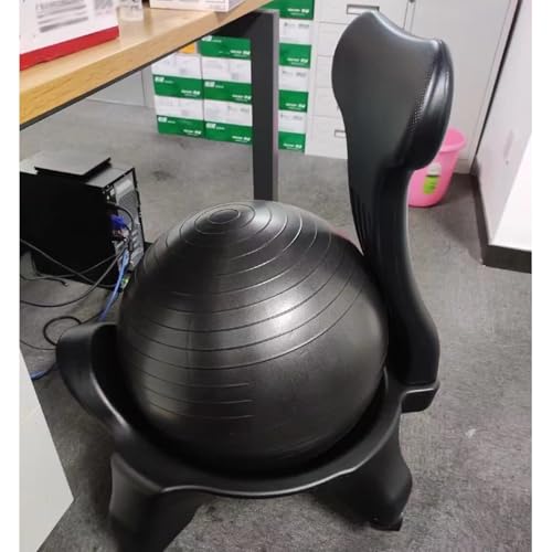 RENLXFI Black Yoga Ball & Base Kit, Flexible Stability Ball Chair for Home Office Prolonged Sitting Workouts, Physiotherapy Sensory Ball Chairs with Locking Wheels
