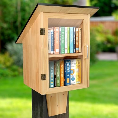 HAFTKD Outdoor Library Book Box, Double Little Library for Sharing Books, DIY Storage Wooden Cabinet Easy Mount for Neighborhoods Community and Schools