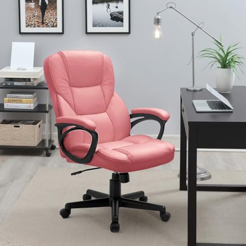 Furmax Office Executive Chair High Back Adjustable Managerial Home Desk Chair, Swivel Computer PU Leather Chair with Lumbar Support (2, Pink)