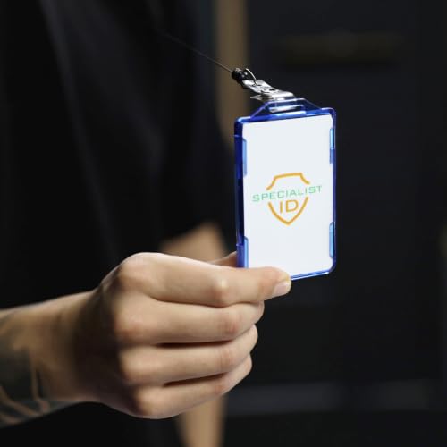 Bulk 20 Pack - SPECIALIST ID RFID Blocking Badge Holder - Secure 2 Card Holder for Government, HSPD-12, CAC, TWIC, PIV, Smart Cards - Durable Hard Plastic, Dual Sided, RFID Badge Protection (Blue)