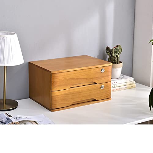 EliteBloom 2 Drawer Office File Organizer Data File Cabinet - with Lock Office Desktop Storage Box Sundries Finishing Box, Frame Shelf Solid Wood Small Chest of Drawers Put A4 Paper,C