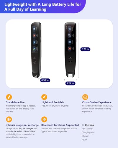 PenPower WorldPenScan Go - Translation Pen with Scanning, Reading, Audio Recording, Live Interpretation, and AI Reading Buddy for Kids