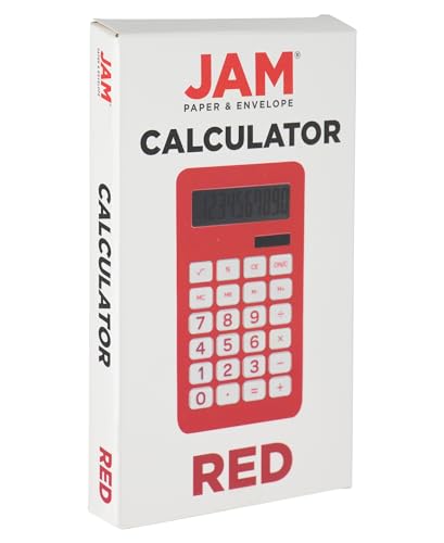 JAM PAPER Desktop Calculator - 10 Digit LCD Display - 3 3/4 x 6 3/4 Inches - Red - Bulk 10/Pack