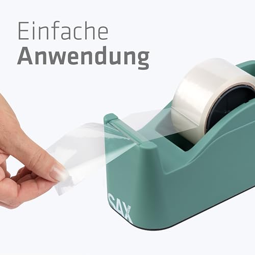SAX Tape It Easy XXL Single Hand Tape Dispenser Extra Heavy for 1 x 50 mm Tape or 2 x 25 mm Tape, Parcel Tape Dispenser with Pen Holder Function, Non-Slip, Includes Double-Sided Blade, Sage Green