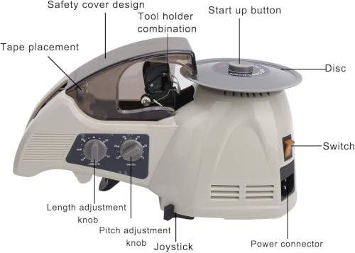 Automatic Rotary Disc Tape Dispenser with Cutting Length 10-60mm & Tape Width 5-25mm, for Office Warehouse Home Packaging
