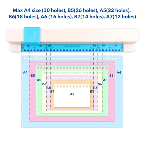 Binding Machine, 30 Hole Punch Binding Machine, Hand Push Loose Leaf Hole Punch, A4 A5 A6 A7 B5 B6 B7 Book Binder Notebook Coil Spiral Binding