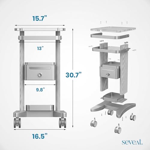 Seveat Professional Medical Cart | 3-Tier Rolling Trolley with Drawers | 198 lbs Capacity | Portable Utility Cart for Hospitals, Clinics, Spa, Office, or Home (Silver)