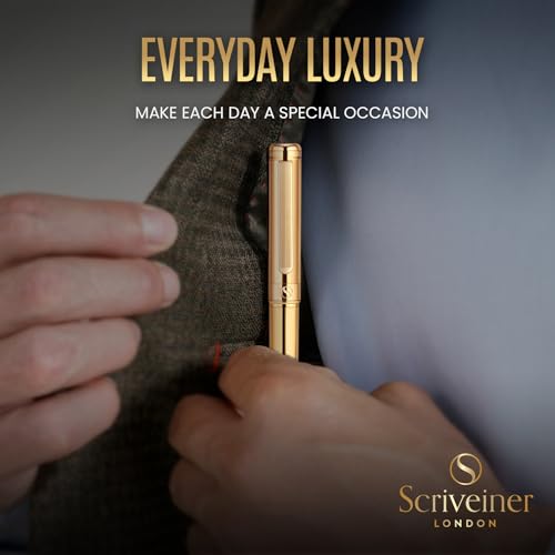 Scriveiner Luxury Fountain Pen - Stunning Gold Luxury Pen, Real Gold Finsih, Schmidt Gilded Nib (Medium), Converter, Best Pen Gift Set for Men & Women, Professional, Executive, Office, Nice Pens