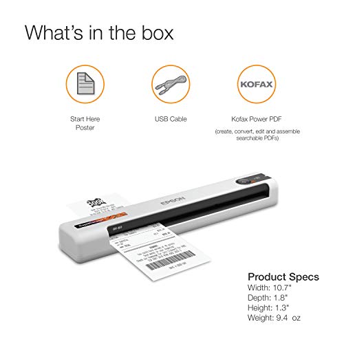 Epson RapidReceipt RR-60 Compact Mobile Document Scanner Receipt