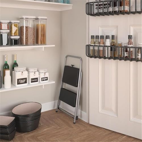 Pemberly Row 2-Step Folding Step Stool, 28.15 H x 17.32 W x 17.95 D, Platinum Finish, Lightweight ANSI Type 3 Household Stool with Slip-Resistant Steps, Stable Design for Easy Storage and Cleaning