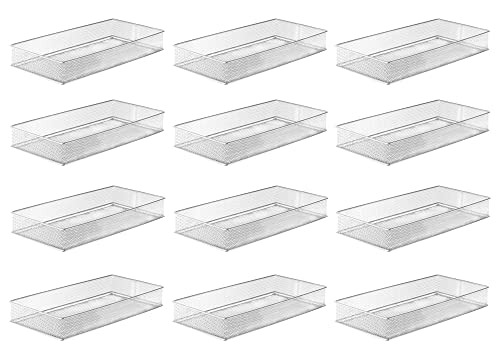 YBM HOME Silver Mesh Drawer Cabinet and or Shelf Organizer Bins, School Supply Holder Office Desktop Organizer Basket (12, 6x12x2 Inch)