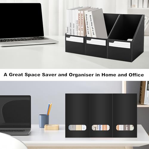 VRFTGHYJU 3 Pack Foldable Plastic Magazine File Holder - A4 Document Organiser with Labels,(Black)