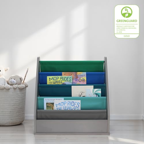 FDP Laminate Children's Sling Book Display Shelf Durable, Easy-Clean Organizer for Daycare, Preschool, Classroom or Home Promotes Early Reading Habits - Gray/Contemporary