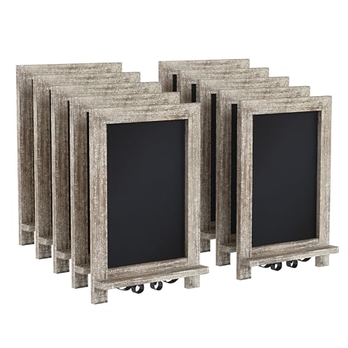 BizChair 10 Pack Tabletop Magnetic Chalkboards - Weathered Finish - 9.5" x 14" - Metal Folding Legs - Hanging Message Board - Counter Memo Board