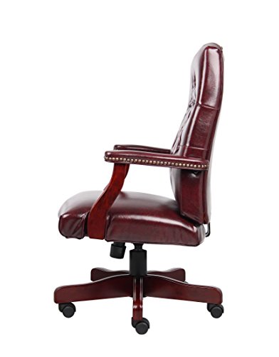 Boss Office Products Classic Executive Caressoft Chair with Mahogany Finish in Burgundy, high-Back (B905-BY)