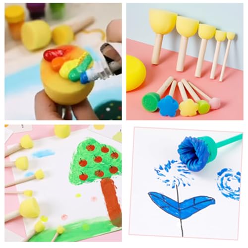 30pcs Art Craft Project Kit with 12 Jars Chalk Paste Paint, 13pcs Sponge Brush Paint Tool, 3pcs Screen Print Squeegee and 2pcs Wood Slice, Adhesive Stencil Paint on Wood, Fabric, Cup, DIY Home Decor