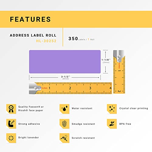 HouseLabels Compatible with Dymo 30252 Labels, Lavender, 1-1/8" x 3-1/2"