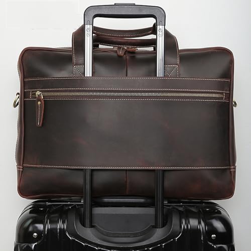 NUHSLF Leather Messenger Bag for Men Genuine Leather Briefcase 17inch Laptop Messenger Bags for Men Business Travel Case Shoulder Bag
