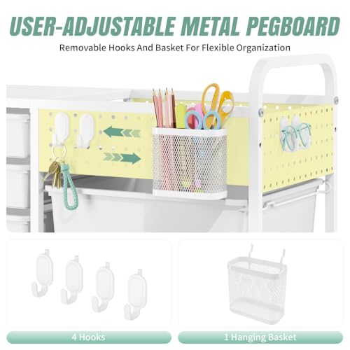 14 Drawer Rolling Storage Cart with Tabletop and Pegboard for Crafts Green