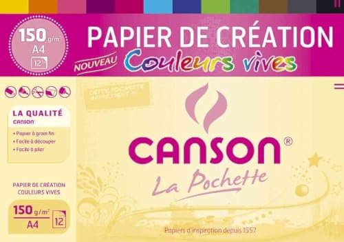 CANSON 1 Pochette 12 feuilles de Papier de création A4 150 g Coloris Vifs