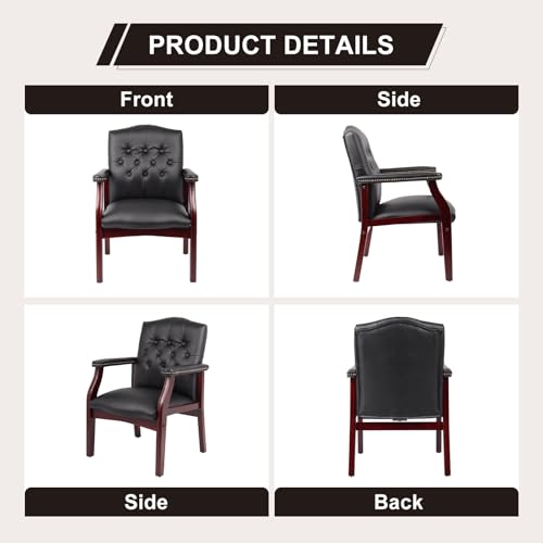 Elyveont Leather Office Reception Chair for Waiting Room, Black Guest Chairs with Padded Seat, Executive Side Lobby Chair for Conference, Church, Pastors