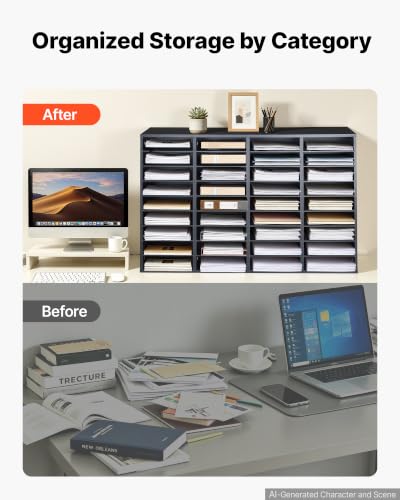 VEVOR Wood Literature Organizer 36 Compartments Office Mailboxes Black | Countertop Literature Sorter for Files Documents Papers, with Adjustable Shelves, for Office, Home, Classroom Organization
