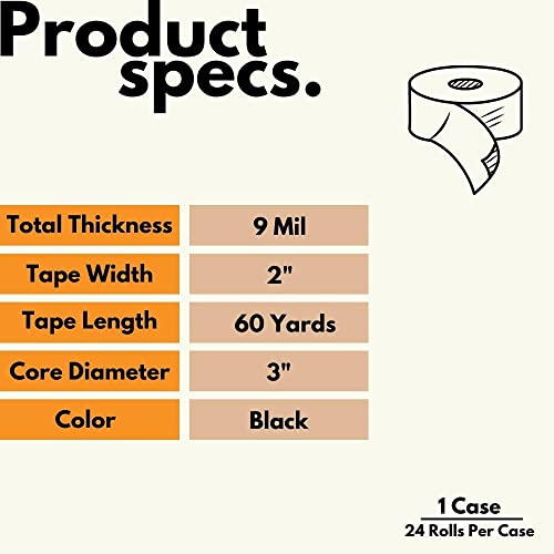 PSBM Black Duct Tape, 24 Rolls, 9 Mil Thick, 2 Inch Wide, 60 Yards Per Roll, Total 1440 Yards, Heavy Duty, Waterproof, All-Weather, Perfect for Repairs, Patching, Bundling & Sealing