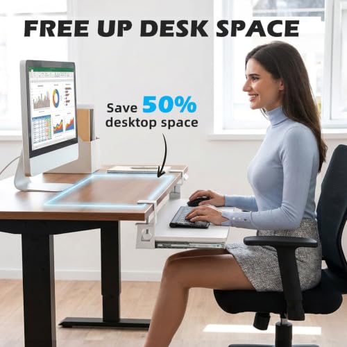 TECLUK Large Keyboard Tray Under Desk 33.5x11.4“ with 3 Drawer,White