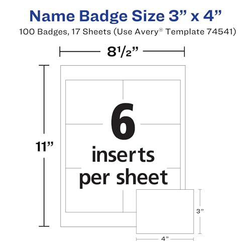 Avery Customizable Name Badges, Clip Style, 3" x 4", Clear Name Tag Holders, White Laser/Inkjet Printable Inserts, 100 Total (74541)